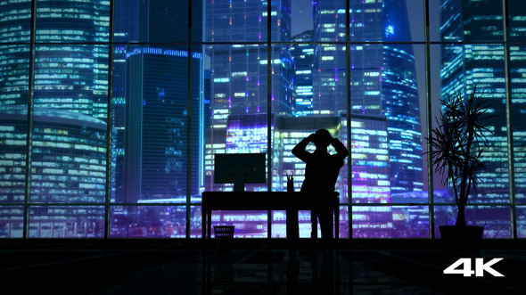 Silhouette Of A Man Working Late In The Office - Download Videohive 20833157