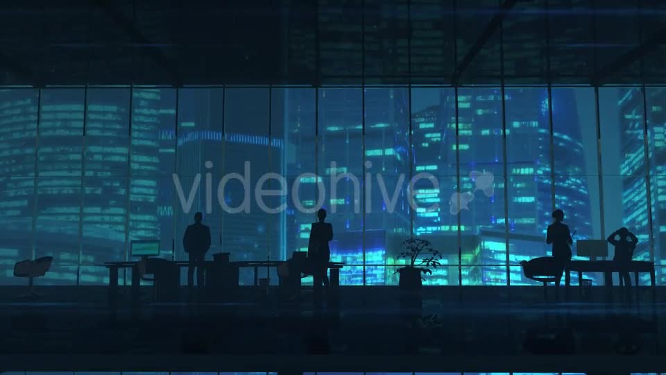 Silhouettes In An Office Building Against Of Skyscrapers - Download Videohive 20524474