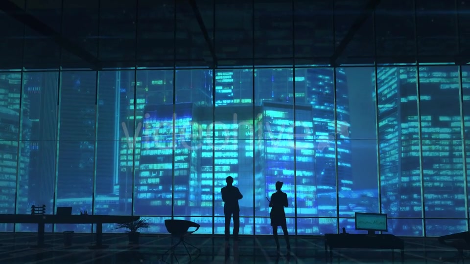 Silhouettes In An Office Building Against Of Skyscrapers - Download Videohive 20524474