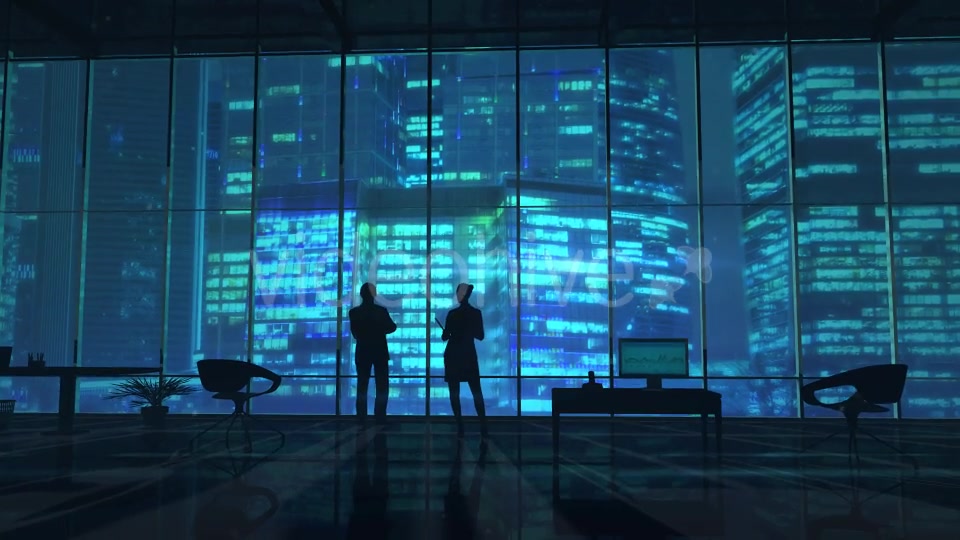 Silhouettes In An Office Building Against Of Skyscrapers - Download Videohive 20524474