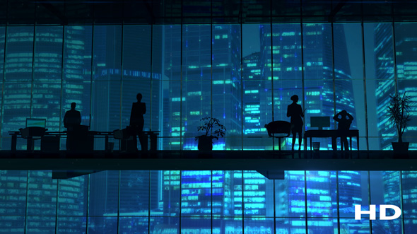 Silhouettes In An Office Building Against Of Skyscrapers - Download Videohive 20524474