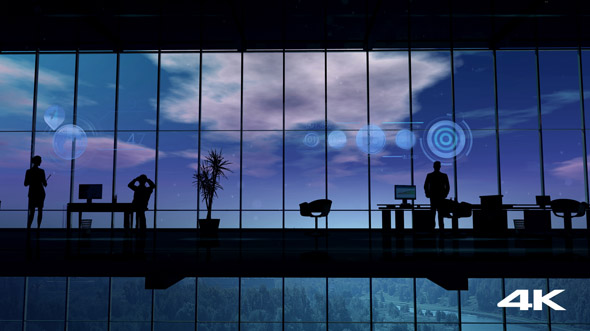 Silhouettes Of Employees In The Office And Elements Of Infographic - Download Videohive 20833552