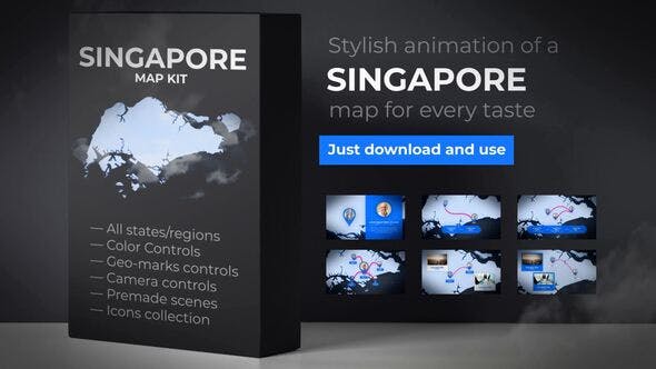 Singapore Animated Map Republic of Singapore Map Kit - Videohive Download 24310673