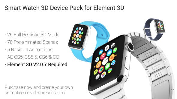 Smart Watch 3D Device Pack for Element 3D - Download 12233779 Videohive