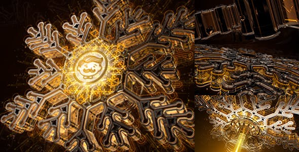 Snowflake Opener 3D/ Gold Metal Intro/ Syfy Winter/ High Technology Snow Intro/ HUD Logo/ New Year - Videohive 20969334 Download