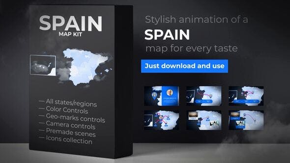 Spain Animated Map Kingdom of Spain Map Kit - Videohive 24089123 Download