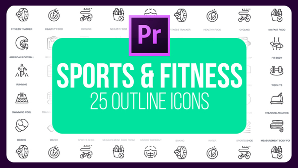 Sport And Fitness 25 Outline Icons - Download Videohive 23195601