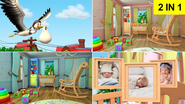 Stork and baby (2 in 1) - Videohive Download 27046193