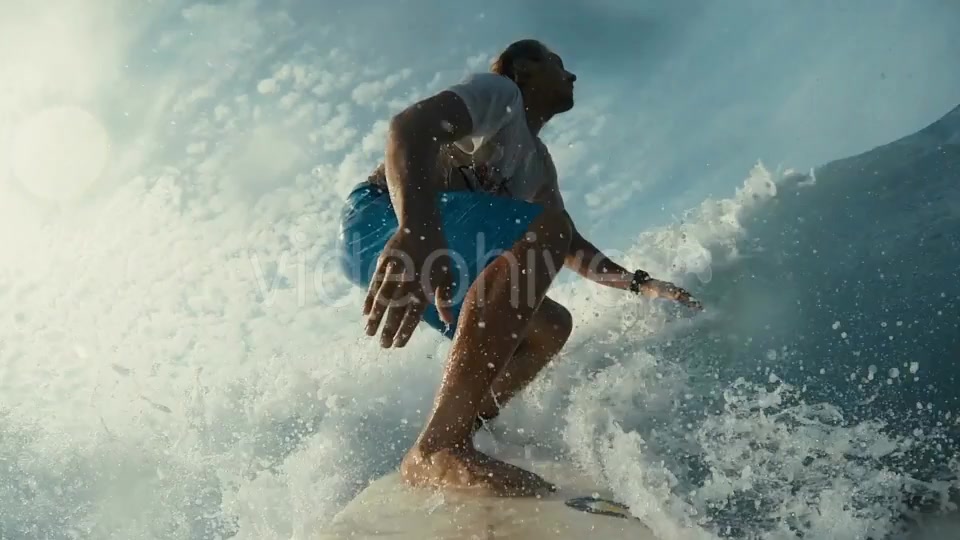 Surfer On Blue Ocean Wave In The Tube Getting  Videohive 14027132 Stock Footage Image 6