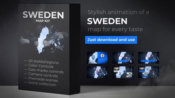 Sweden Animated Map Kingdom of Sweden Map Kit - Videohive Download 24316690