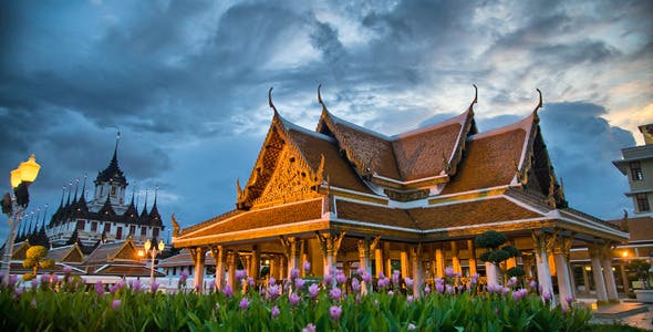 Thai Temple Timelapse At Sunset Bangkok Thailand  - 2996937 Videohive Download