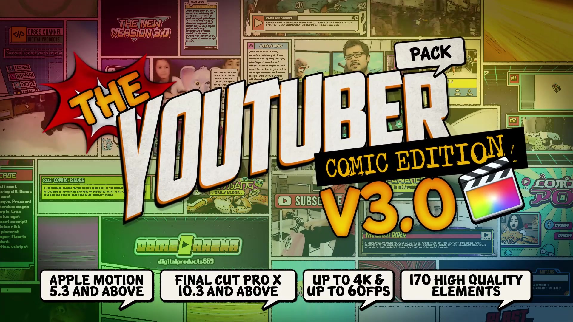 The YouTuber Pack Comic Edition V3.0 Final Cut Pro X & Apple Motion - Download Videohive 22918429