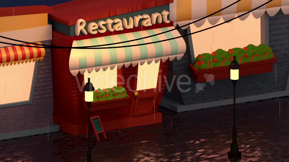 Toon Background Rainy Street And Restaurant - Download Videohive 17054600