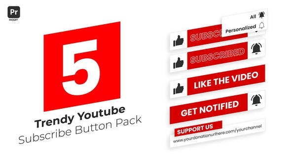 Trendy Youtube Subscribe Button Pack for Premiere Pro - 37400632 Videohive Download