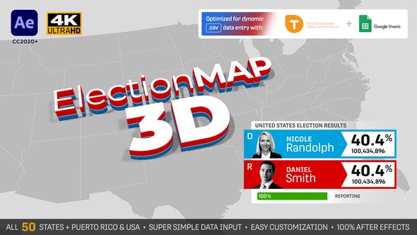 United States Election Map 3D - Videohive 28786534 Download