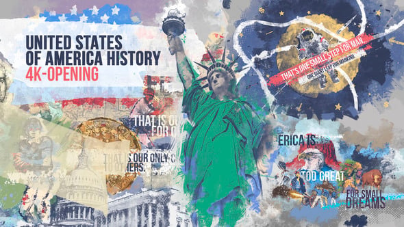 United States of America History 4K Intro/ American Flag/ Moon Landing/ Civil War/ Statue of Liberty - Videohive Download 24026224