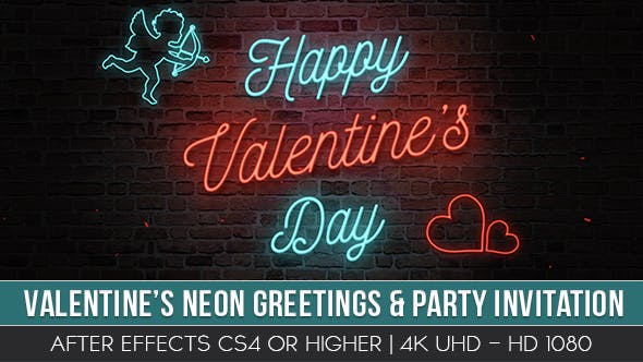 Valentine’s Neon Greeting & Party Invitation - Videohive Download 21347949