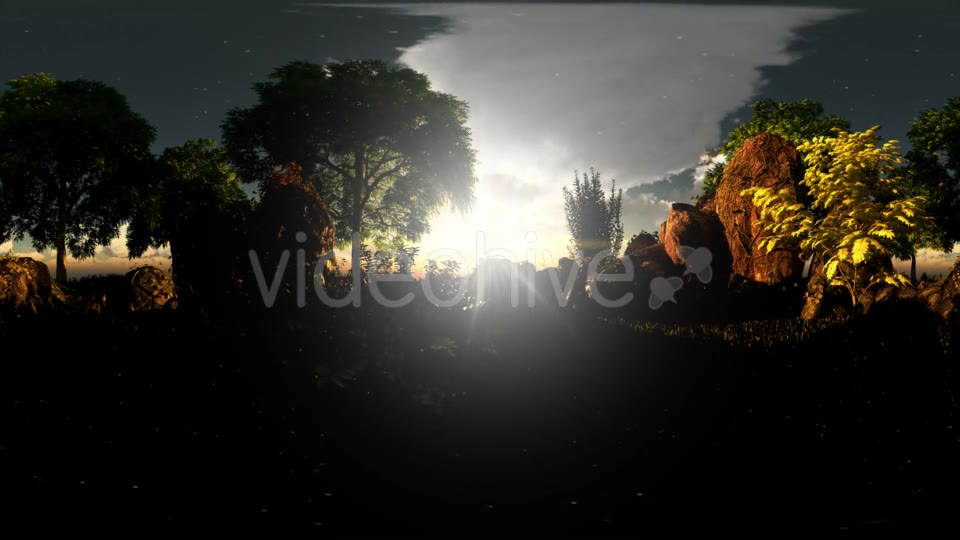 VR 360. of Cloud Sunset and Pine Trees at Rocky Field - Download Videohive 21535193