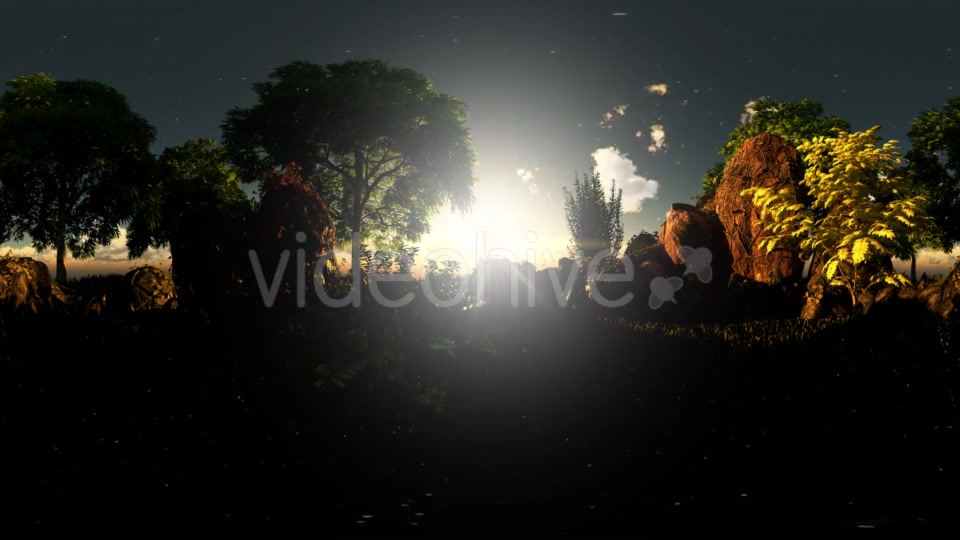 VR 360. of Cloud Sunset and Pine Trees at Rocky Field - Download Videohive 21535193