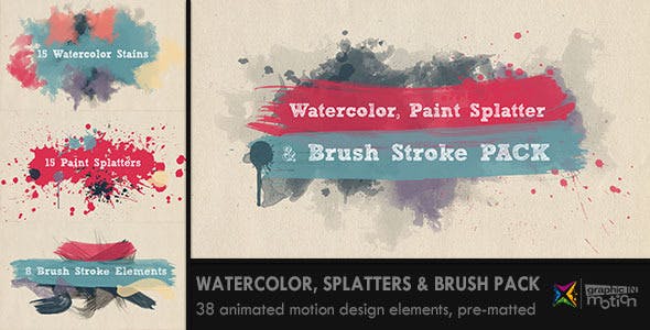 Watercolor, Paint Splatters & Brush Stroke PACK - 12637692 Videohive Download