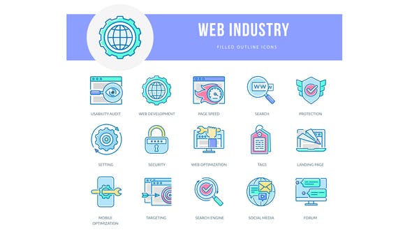 Web Industry Filled Outline Animated Icons - 25653482 Videohive Download