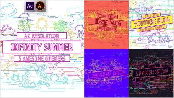 Youtube/ Infinity Summer Openers/ Social Media/ Line Icons/ Cartoon/ Music Dance Party/ IGTV/ Event - Download 21916118 Videohive