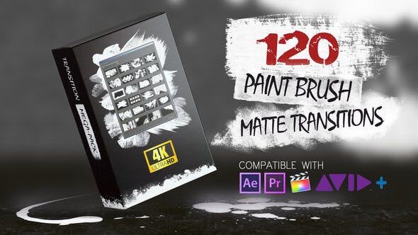 120 Paint Brush Matte Transitions 4K Pack - Videohive 22910689 Download