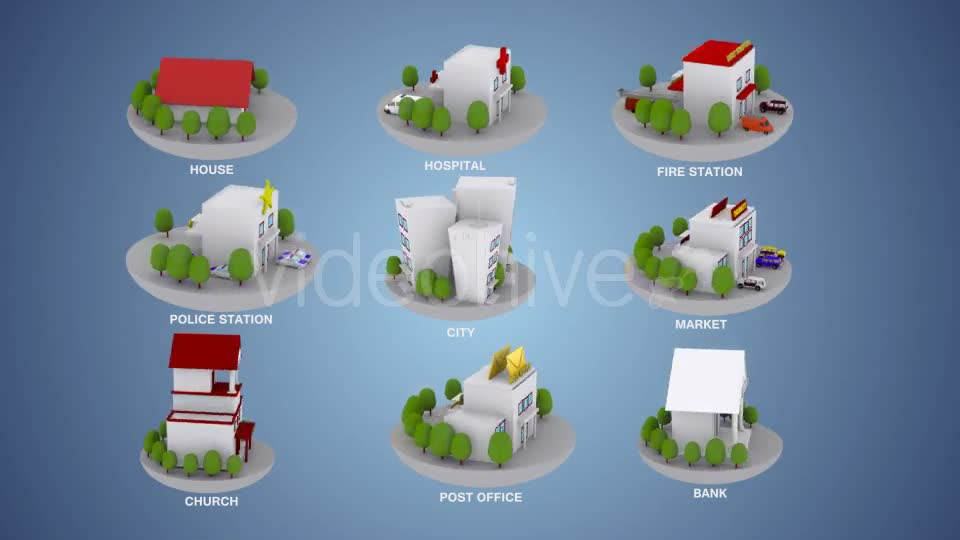 3D Animated Building Icon Pack 1 Videohive 9549603 Motion Graphics Image 1