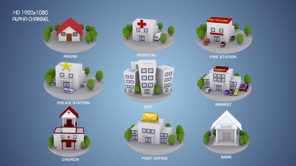 3D Animated Building Icon Pack 1 - Download 9549603 Videohive