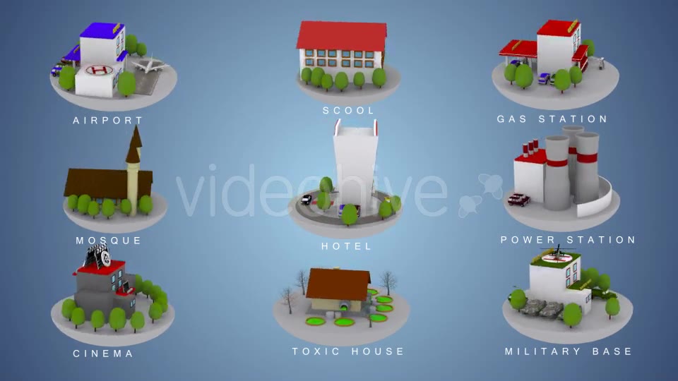 3D Animated Building Icon Pack 2 Videohive 9633251 Motion Graphics Image 2