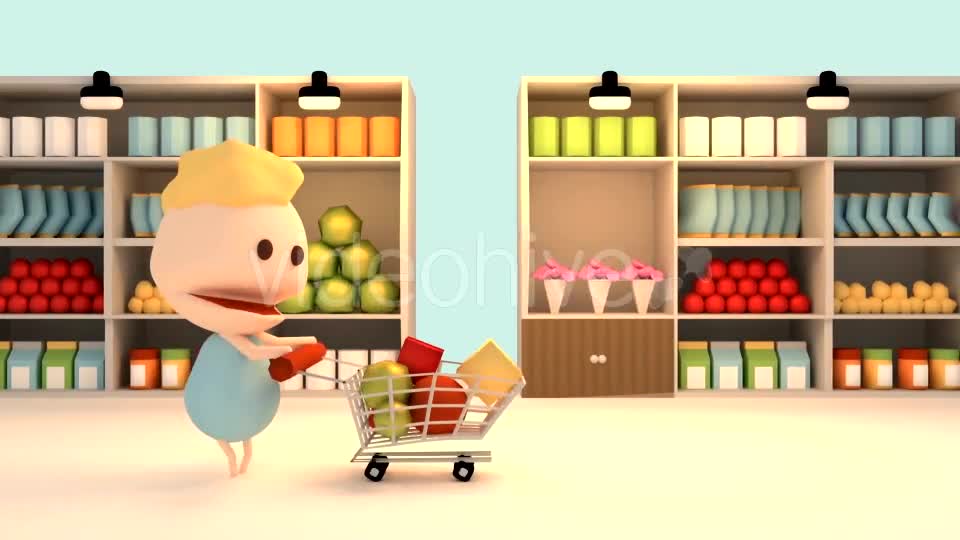 3D Cartoon Grocery Shopping In Supermarket Videohive 15895750 Motion Graphics Image 1