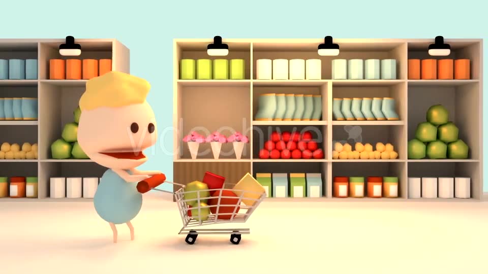3D Cartoon Grocery Shopping In Supermarket Videohive 15895750 Motion Graphics Image 2