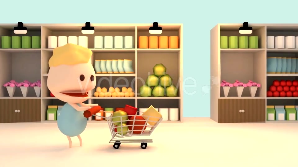 3D Cartoon Grocery Shopping In Supermarket Videohive 15895750 Motion Graphics Image 4