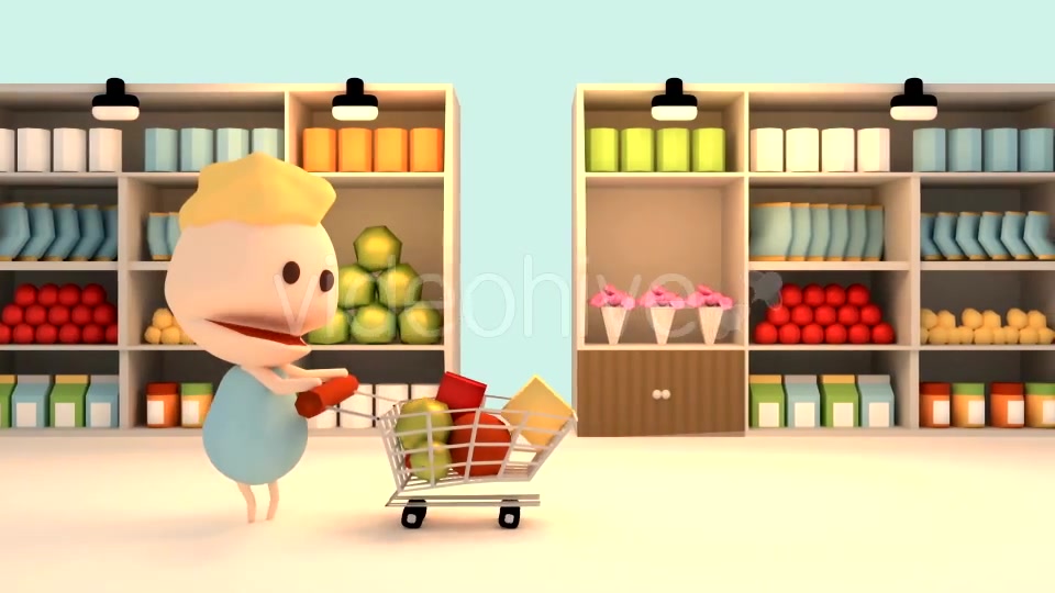 3D Cartoon Grocery Shopping In Supermarket Videohive 15895750 Motion Graphics Image 5