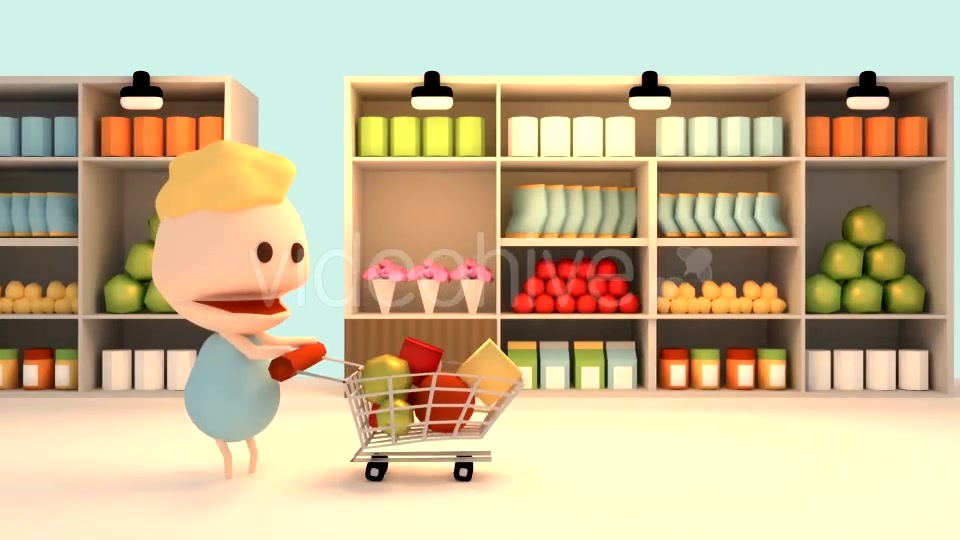 3D Cartoon Grocery Shopping In Supermarket Videohive 15895750 Motion Graphics Image 6