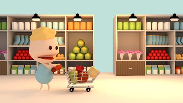 3D Cartoon Grocery Shopping In Supermarket - 15895750 Videohive Download