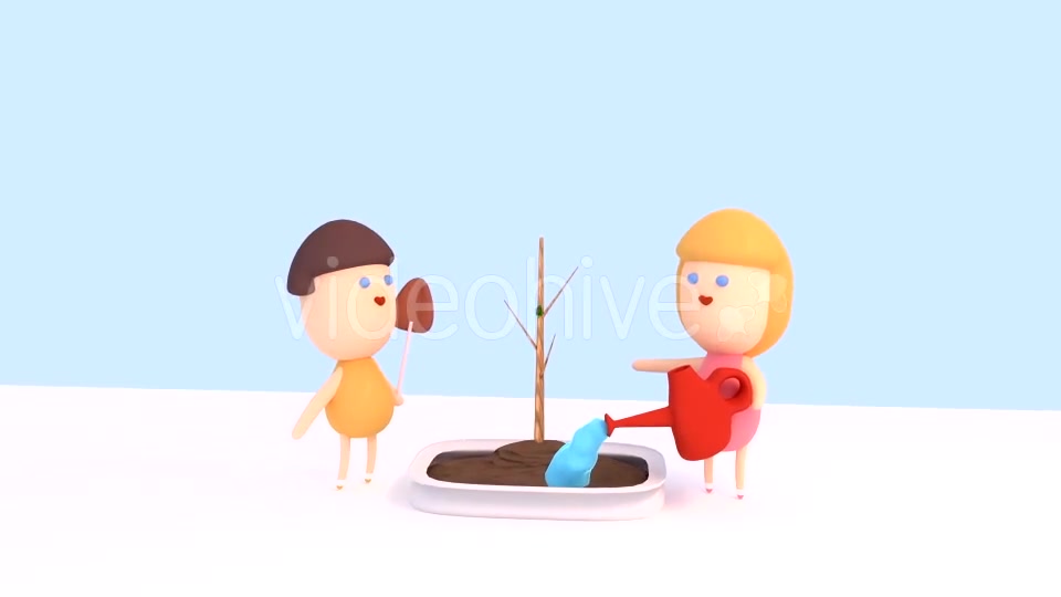 3D Cartoon Kids Watering Green Plants Videohive 15725128 Motion Graphics Image 7