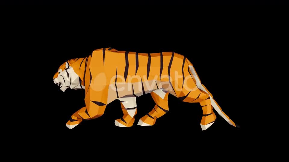 4K Low Poly Tiger Walk Videohive 23690543 Motion Graphics Image 1
