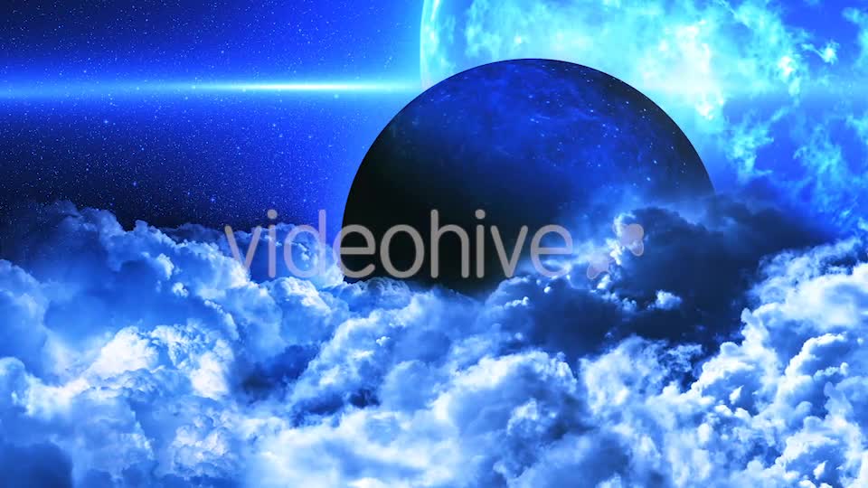 Abstract Blue Clouds in Space and Planet with the Big Blue Star on Background Videohive 21427820 Motion Graphics Image 1