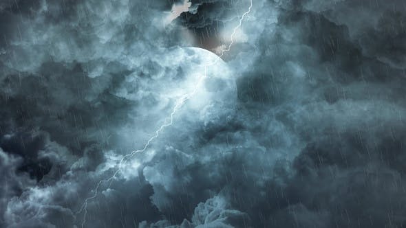 Abstract Dark Night Thunder Clouds with Lightning Strikes and Moon - 23228185 Download Videohive
