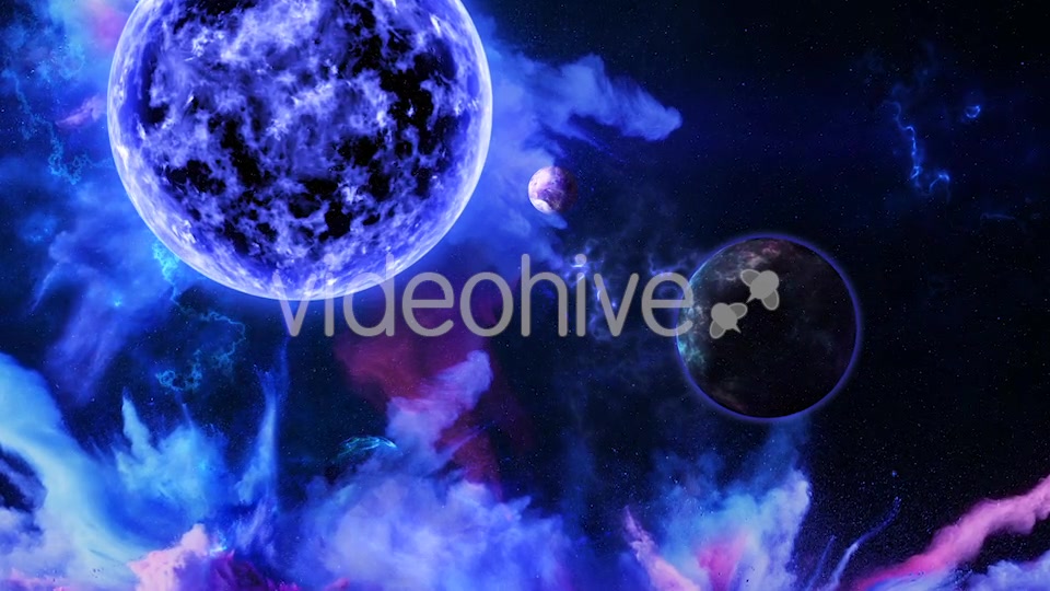 Abstract Nebula in Space with Big Blue Star and Planets and Energy Flares Videohive 21436957 Motion Graphics Image 2