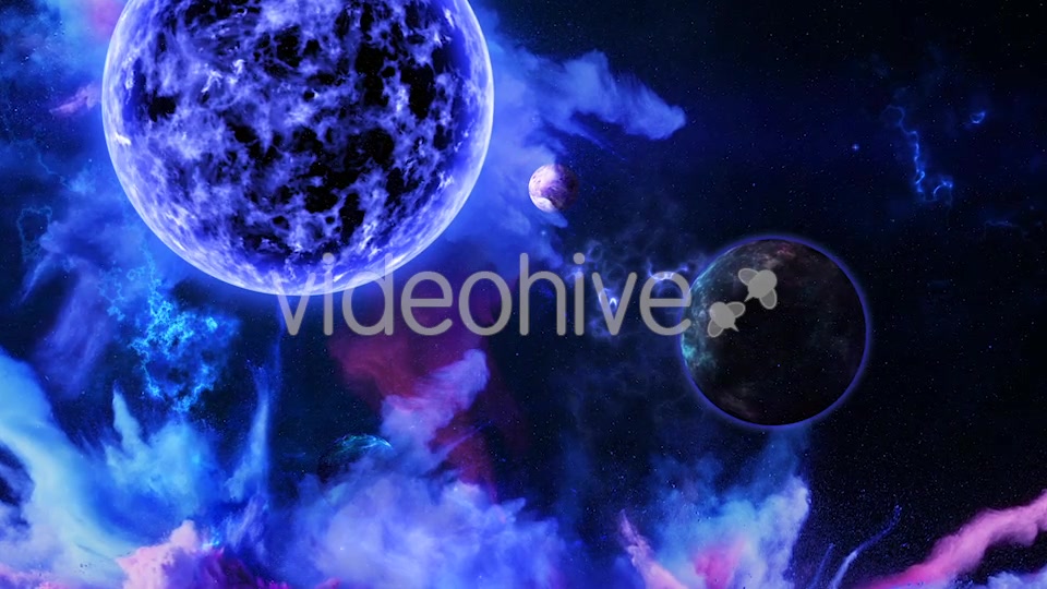 Abstract Nebula in Space with Big Blue Star and Planets and Energy Flares Videohive 21436957 Motion Graphics Image 3