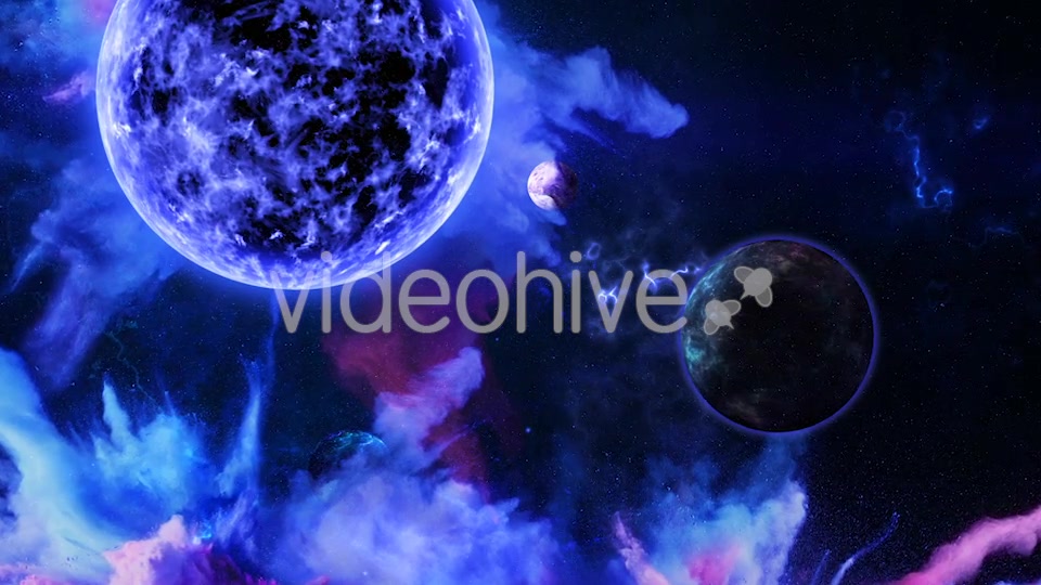 Abstract Nebula in Space with Big Blue Star and Planets and Energy Flares Videohive 21436957 Motion Graphics Image 4