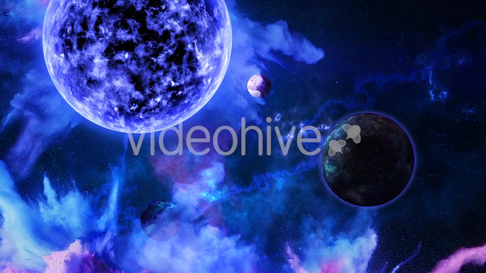 Abstract Nebula in Space with Big Blue Star and Planets and Energy Flares Videohive 21436957 Motion Graphics Image 5