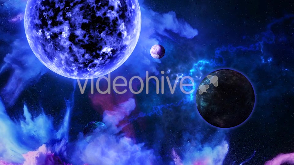 Abstract Nebula in Space with Big Blue Star and Planets and Energy Flares Videohive 21436957 Motion Graphics Image 6