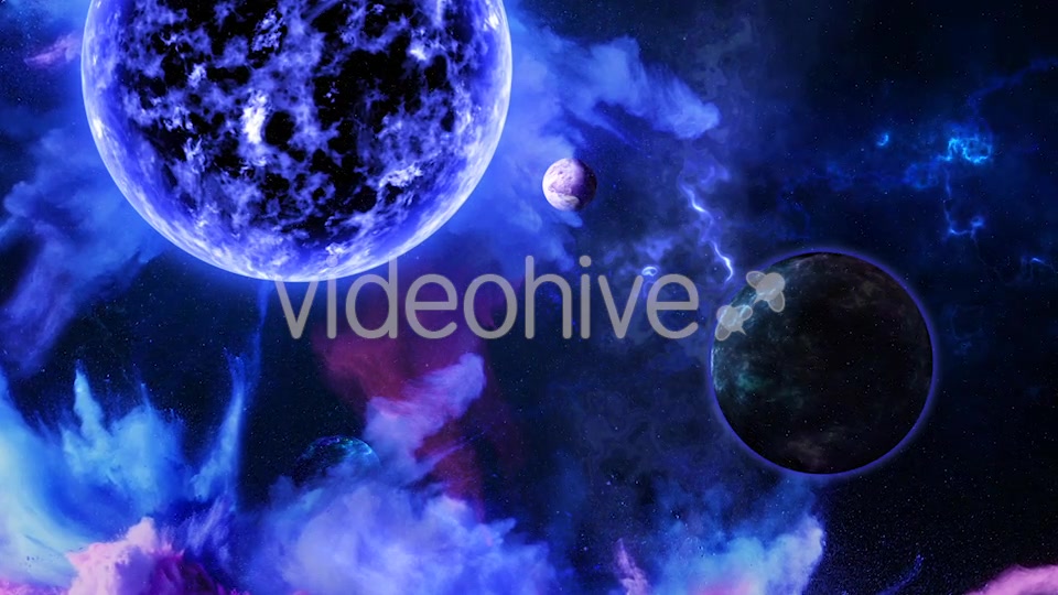 Abstract Nebula in Space with Big Blue Star and Planets and Energy Flares Videohive 21436957 Motion Graphics Image 7