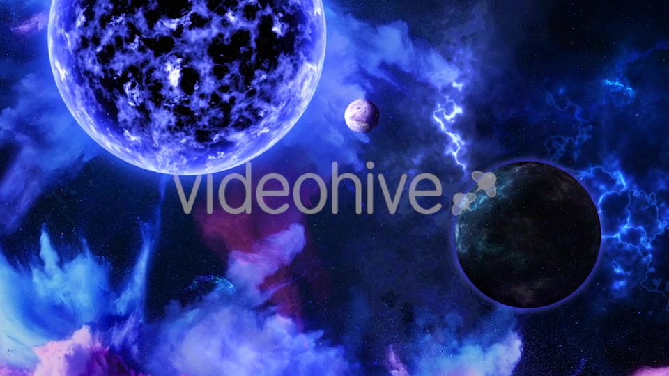 Abstract Nebula in Space with Big Blue Star and Planets and Energy Flares Videohive 21436957 Motion Graphics Image 8
