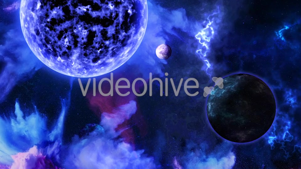 Abstract Nebula in Space with Big Blue Star and Planets and Energy Flares Videohive 21436957 Motion Graphics Image 9