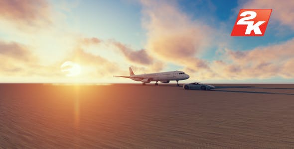 Airplane and car racing sunset - Download Videohive 19831257