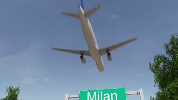 Airplane Arriving To Milan Airport Travelling To Italy - 19731038 Download Videohive
